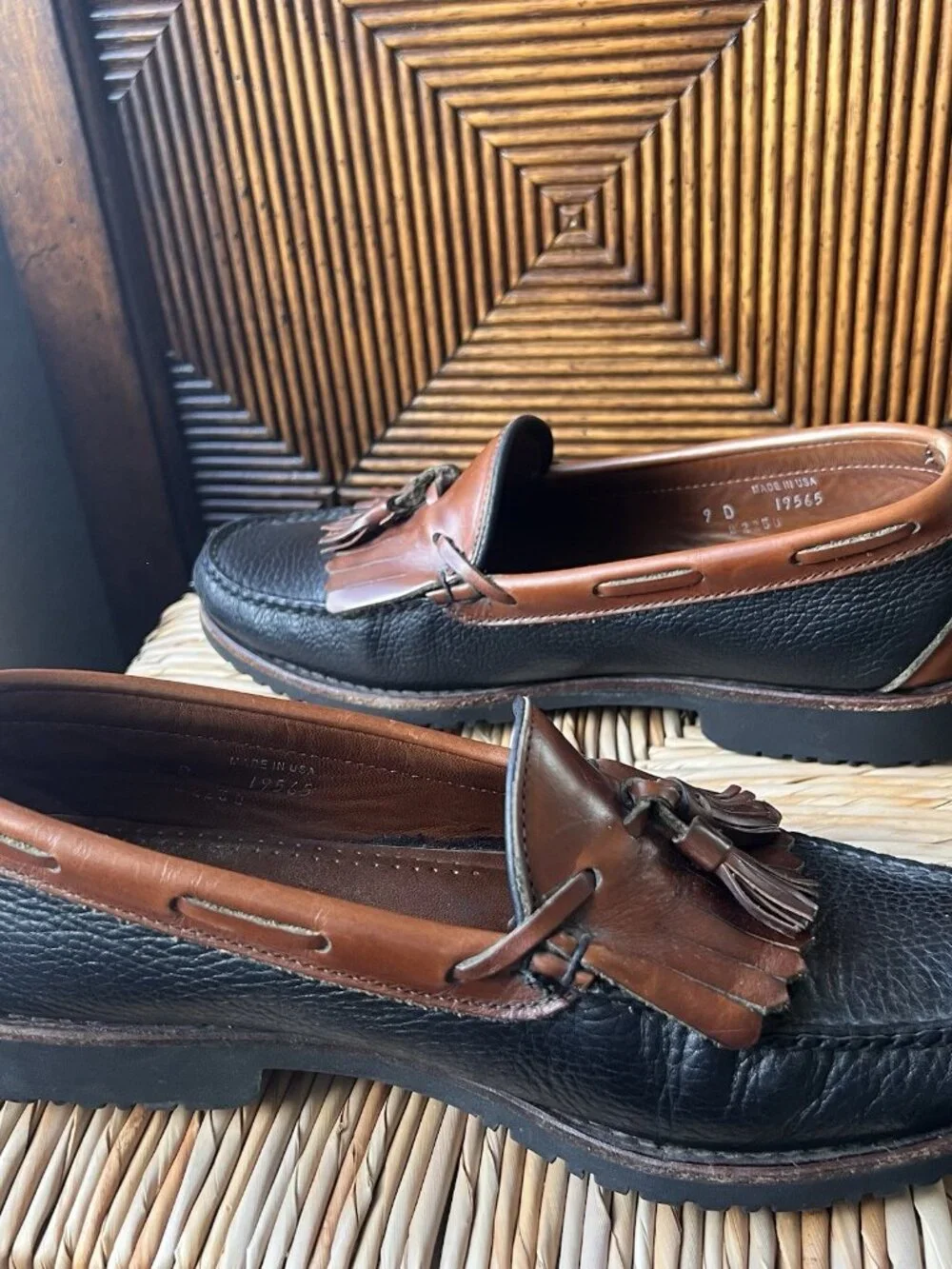 Allen Edmonds Nashua Shoes Mens 9.5 D  Kiltie Pebbled Black Leather Loafers